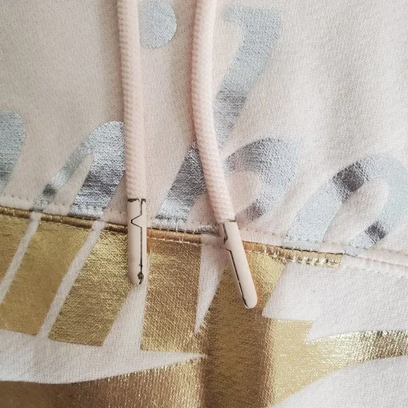 Nike Sweatshirt Hooded Cropped Metallic Logo Light Pink/peach Womens size L - Picture 4 of 10